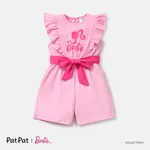 Barbie 女 荷葉邊 甜美 連身褲 粉色