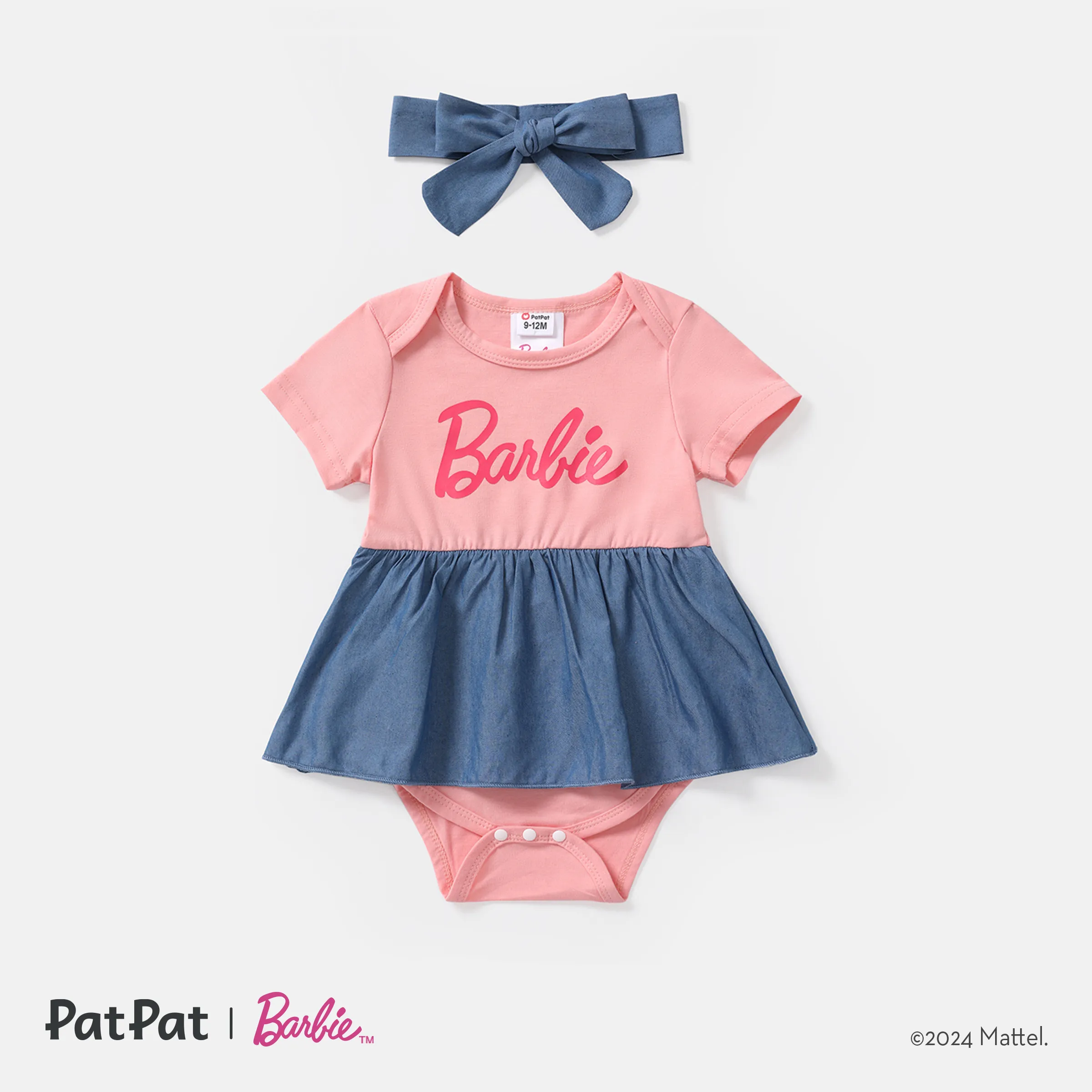 Barbie Mommy And Me Short-sleeve Letter Print Tee And Imitation Denim Skirt Sets