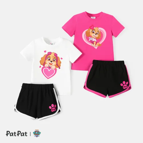 PAW Patrol Toddler Girl 2pcs Mother's Day Heart Print Short-sleeve Cotton Tee and Shorts Set