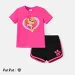 PAW Patrol Toddler Girl 2pcs Mother's Day Heart Print Short-sleeve Cotton Tee and Shorts Set Roseo