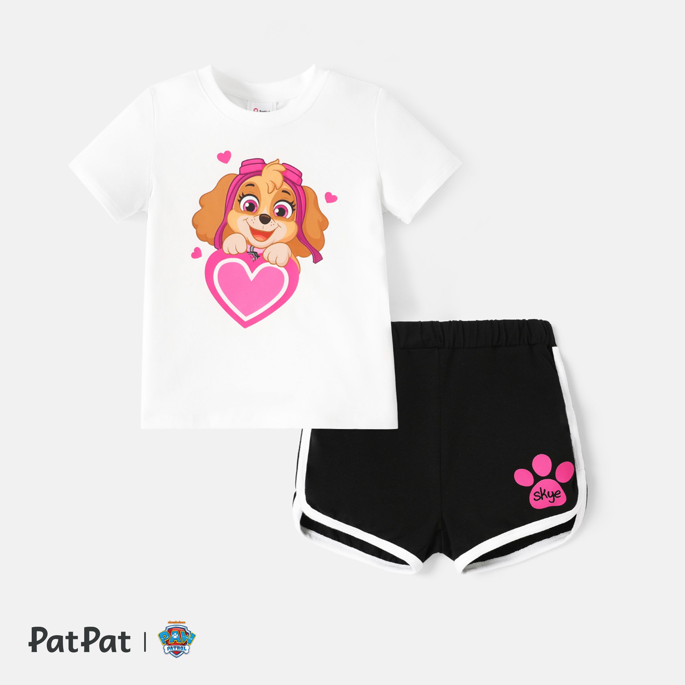 PAW Patrol Toddler Girl 2pcs Mother's Day Heart Print Short-sleeve Cotton Tee And Shorts Set