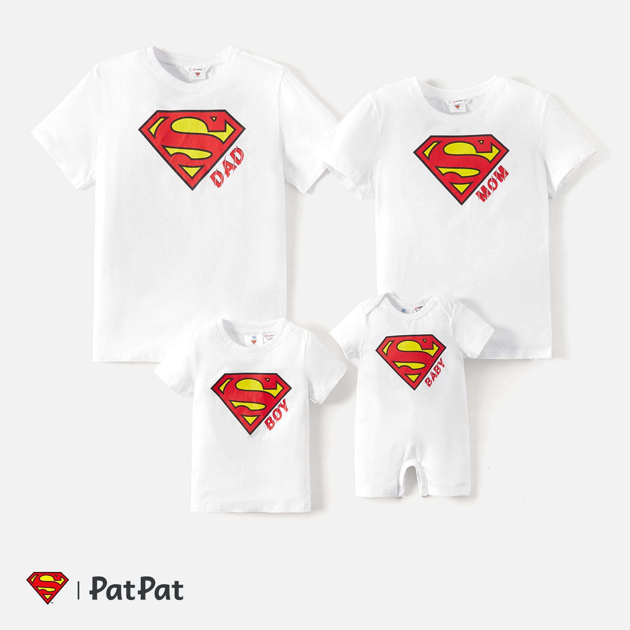 T-shirt Blanc Graphique à Manches Courtes En Coton Assorti De La Famille Superman