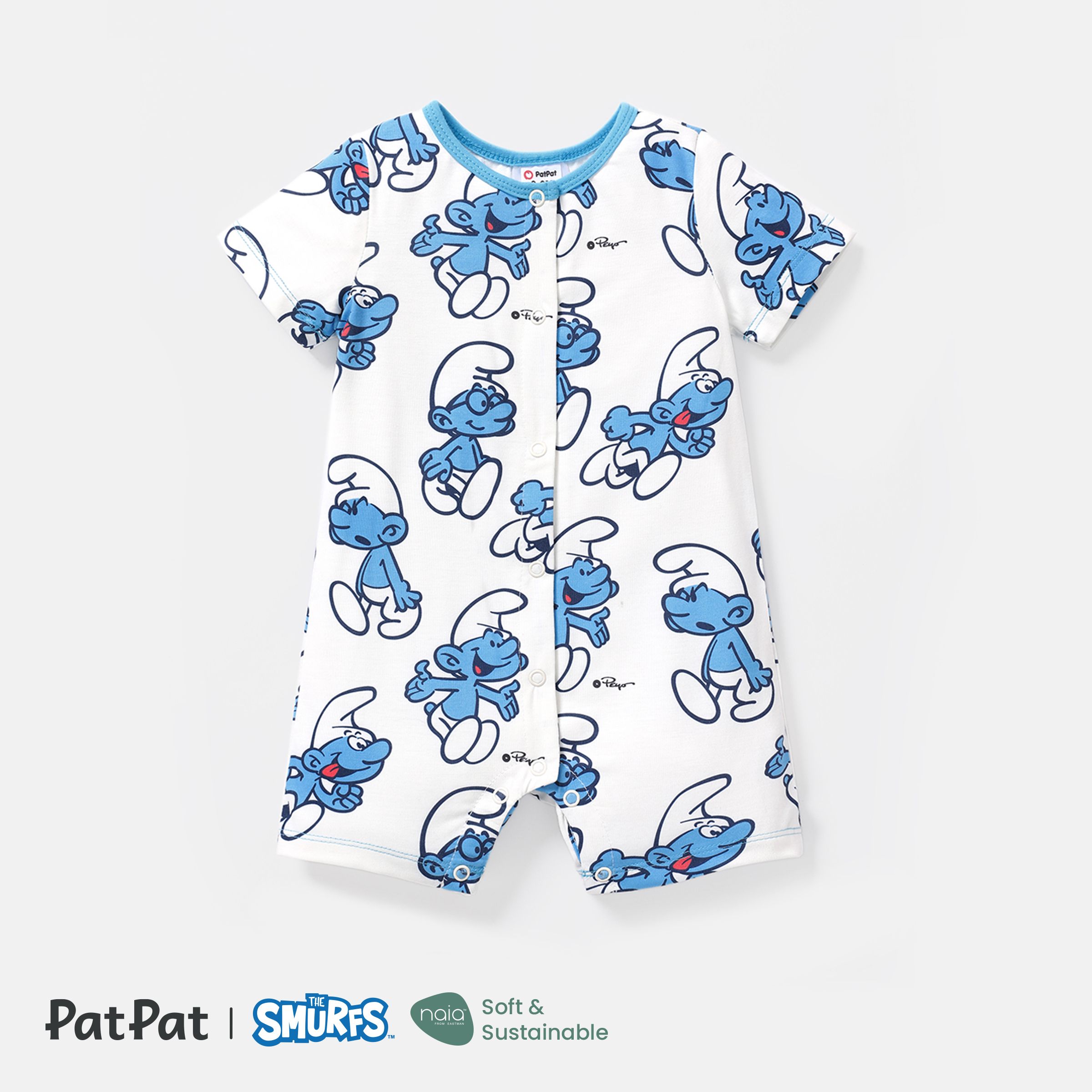 The Smurfs Baby Boy/Girl Short-sleeve Solid Waffle Or Allover Print Naiaâ¢ Romper