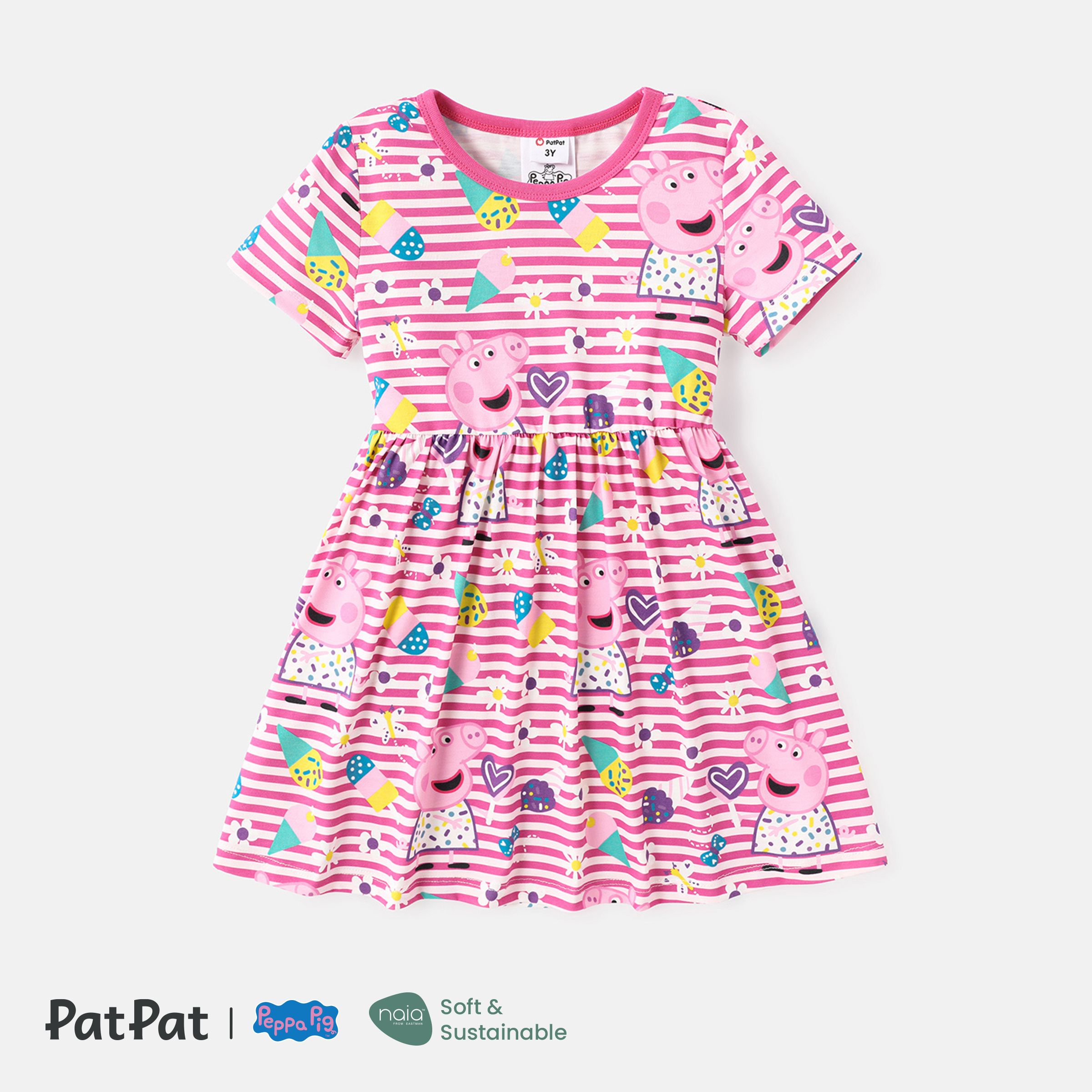 Peppa Pig Toddler Girl Letter Print Denim Puff-sleeve Dress