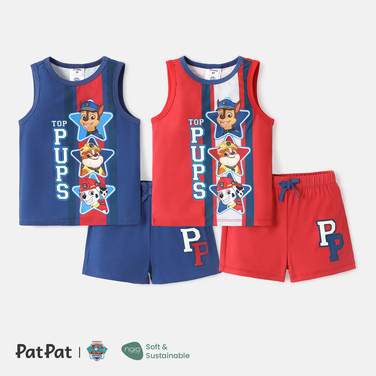 PAW Patrol 2pcs Toddler Boy Letter Print Tank Top and Elasticized Shorts Set Red big image 1