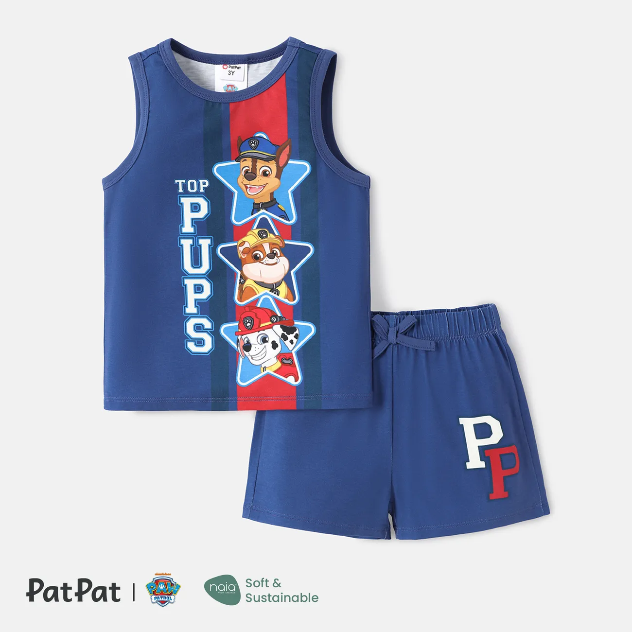 PAW Patrol 2pcs Toddler Boy Letter Print Tank Top and Elasticized Shorts Set Blue big image 1