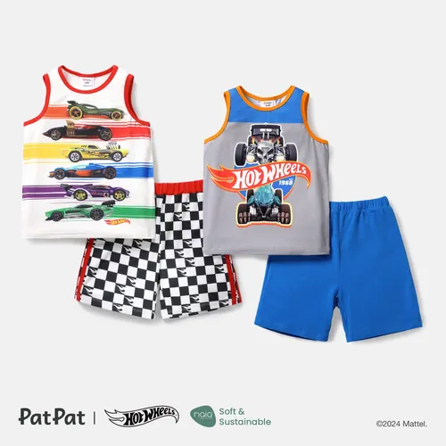 Hot Wheels 2pcs Toddler Boy Naia Colorblock Tank Top and Elasticized Cotton Shorts set