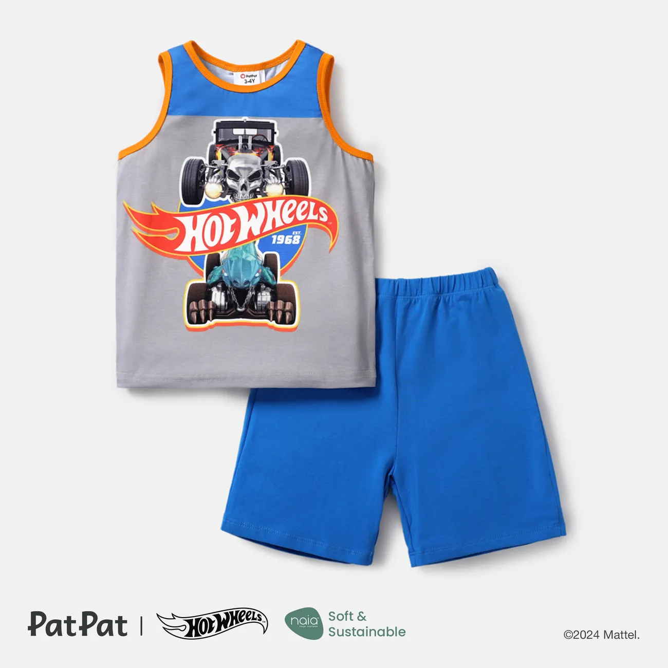 Hot Wheels 2pcs Toddler Boy Naia Colorblock Tank Top and Elasticized Cotton Shorts set Blue big image 1