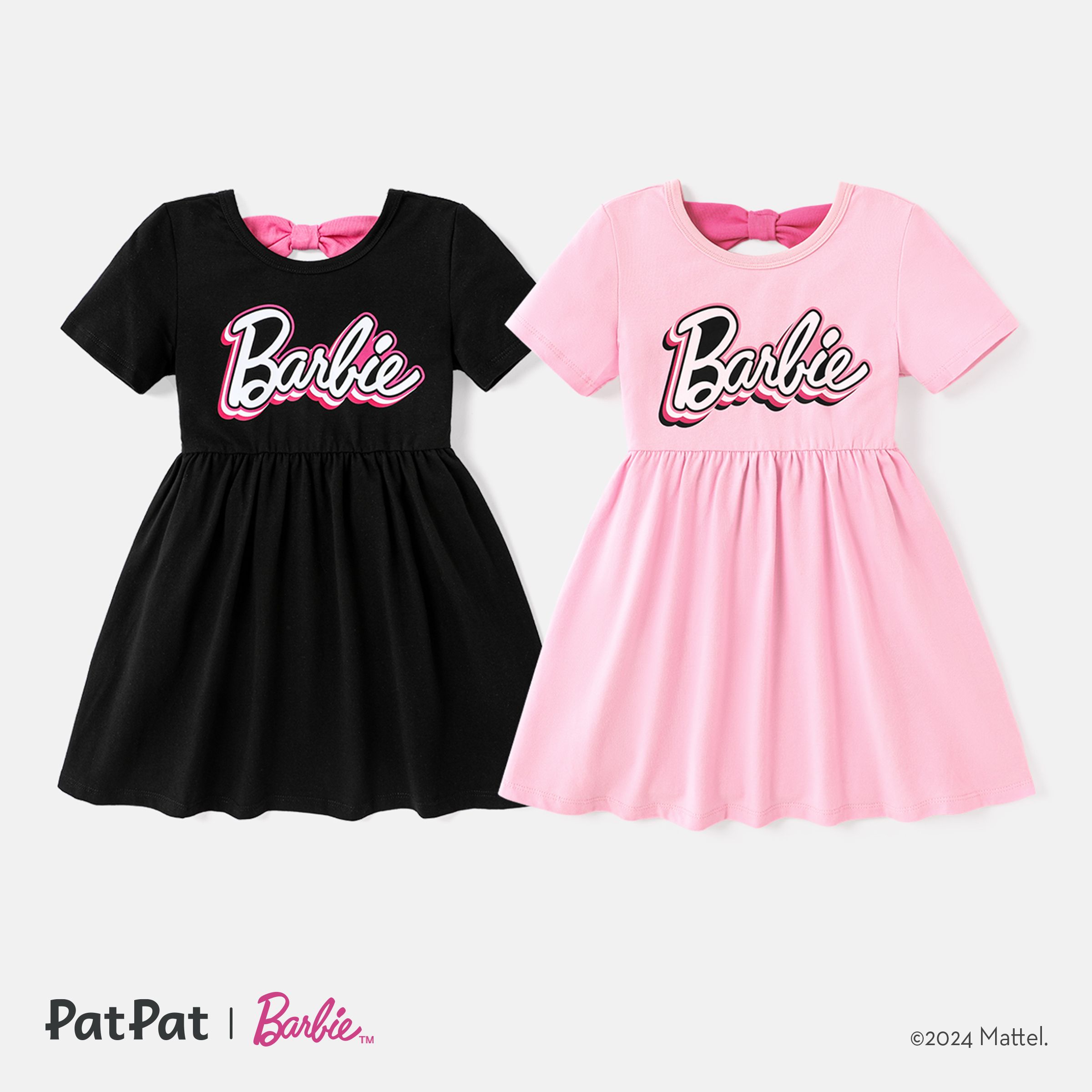 Barbie Enfant En Bas âge/enfant Fille Retour Bowknot Conception Coton Robe à Manches Courtes