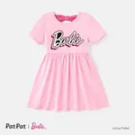 Barbie Toddler/Kid Girl Back Bowknot Design Cotton Short-sleeve Dress Light Pink