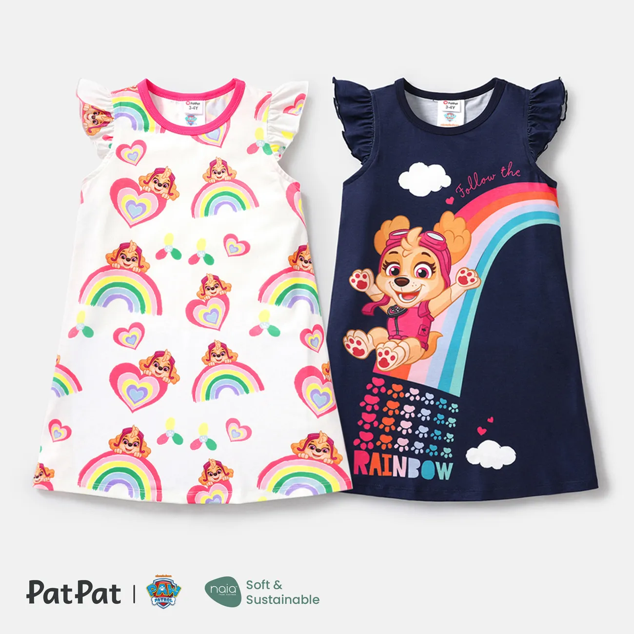 PAW Patrol Toddler Girl Rainbow Print Flutter-sleeve Dress Colorful big image 1