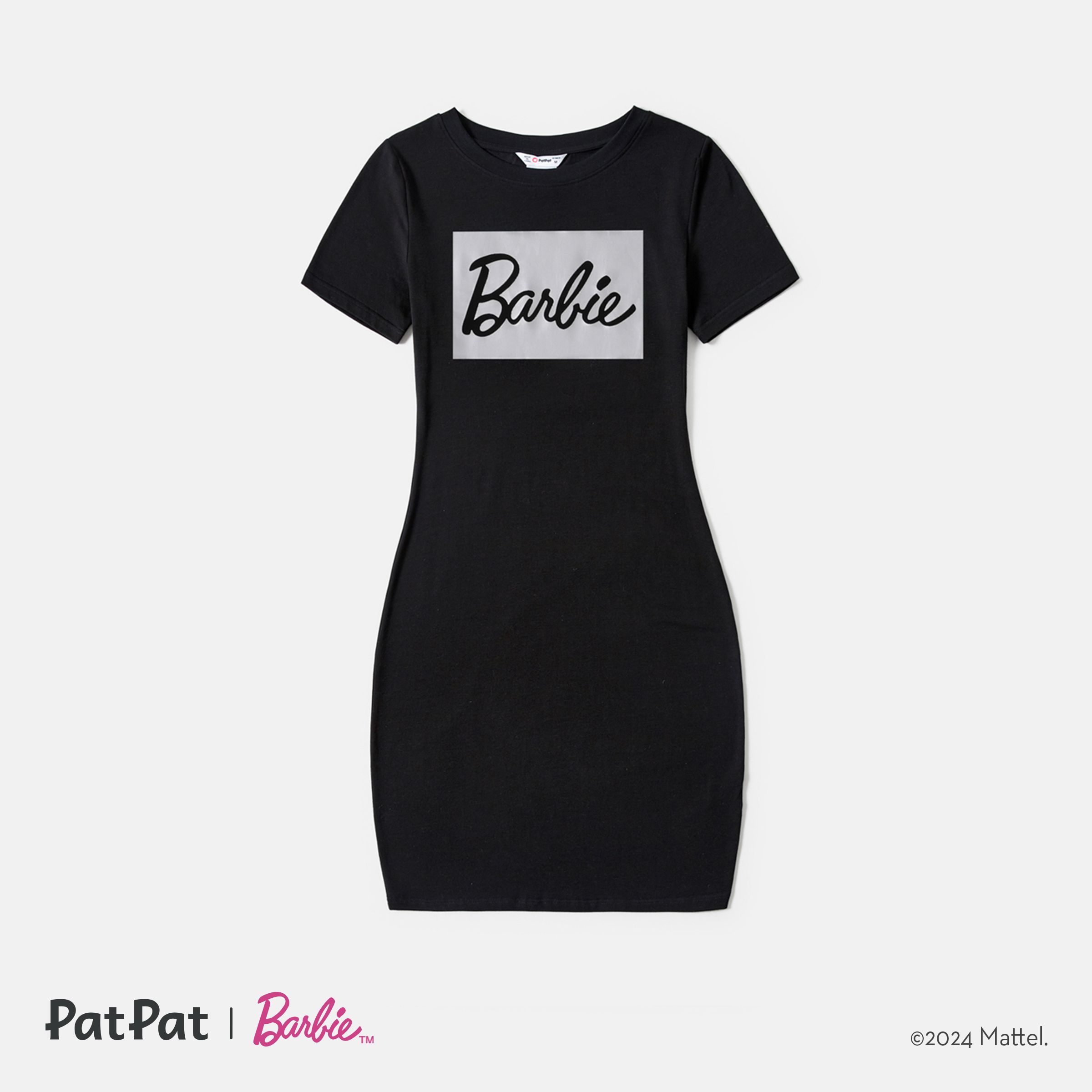 Barbie Maman Et Moi Robes T-shirt Moulantes En Coton Noir à Manches Courtes Et Lettres Imprimées