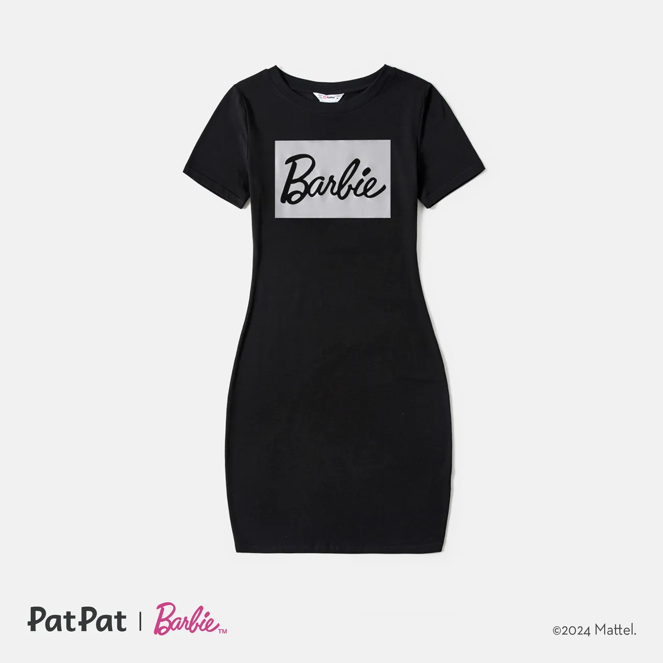 Barbie Mommy and Me Black Cotton Short-sleeve Letter Print Bodycon T-shirt Dresses Black big image 1