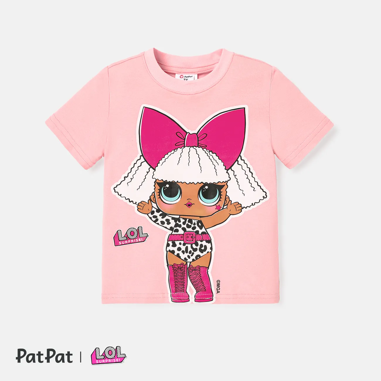 jajaja. ¡sorpresa! Camiseta de algodón de manga corta con estampado de personajes para niños pequeños/niñas Rosado big image 1