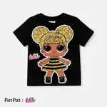 Lol. Überraschung! Kurzarm-Baumwoll-T-Shirt mit Charakterdruck für Kleinkinder/Kindermädchen schwarz