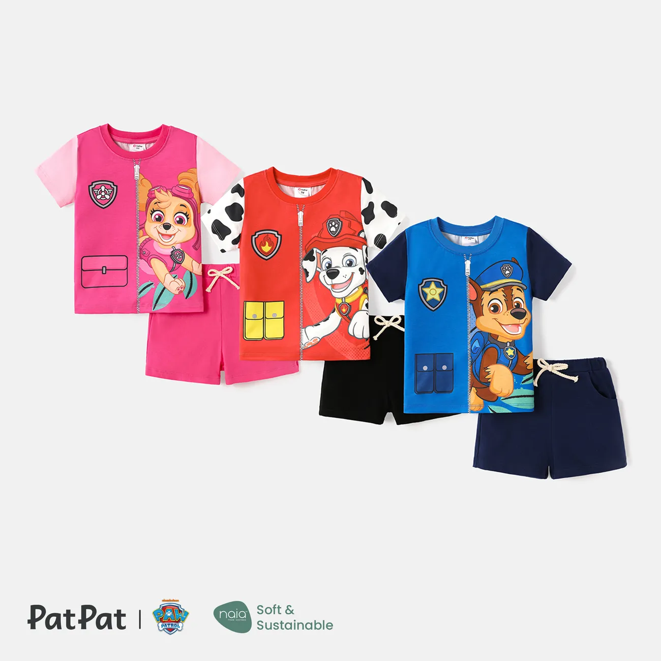 Patrulha Canina 2 unidades Criança Unissexo Costuras de tecido Casual Cão conjuntos de camisetas Rosa big image 1