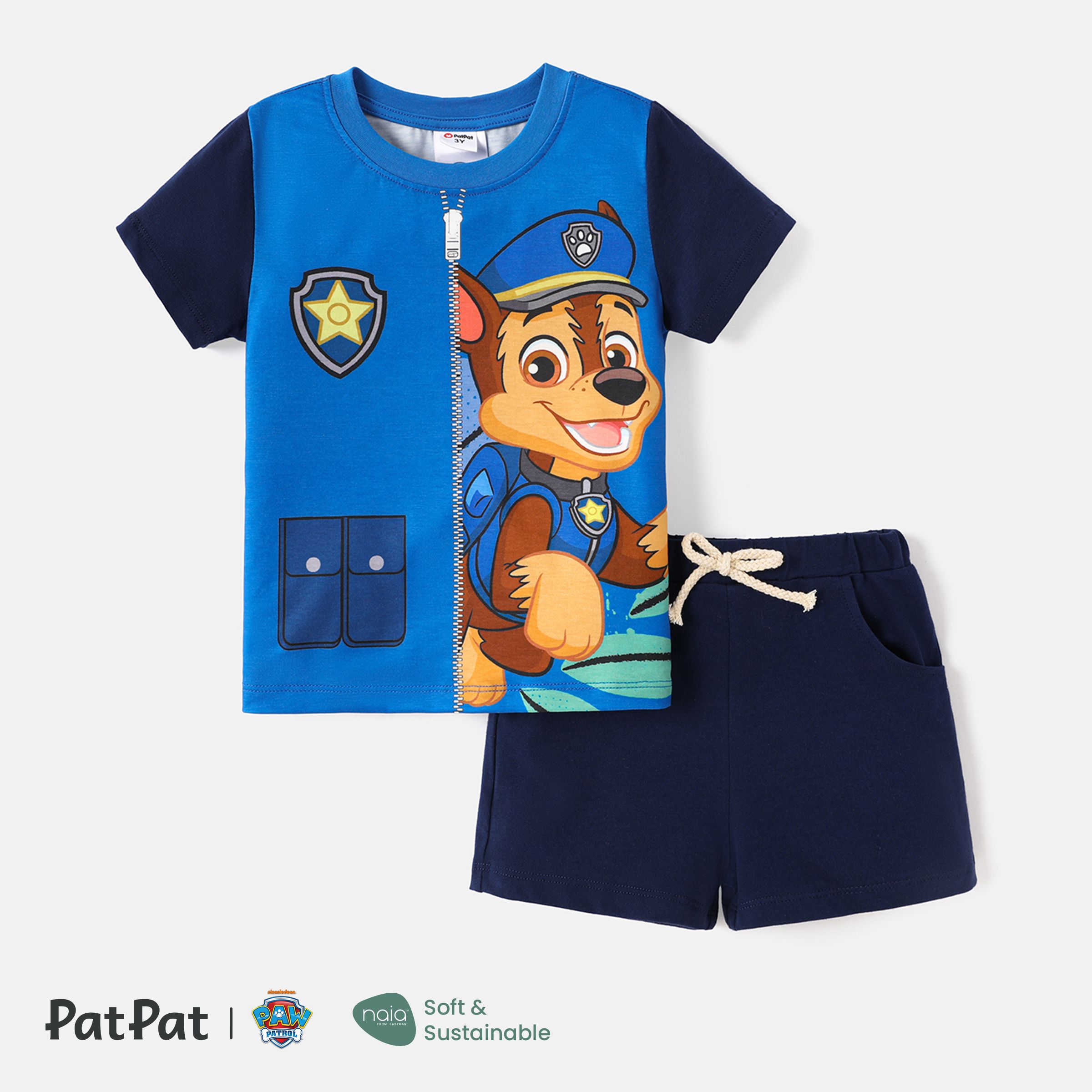 Paw Patrol Enfant Fille/garçon 2 Pièces Colorblock T-shirt à Manches Courtes Et Short En Coton Ensemble