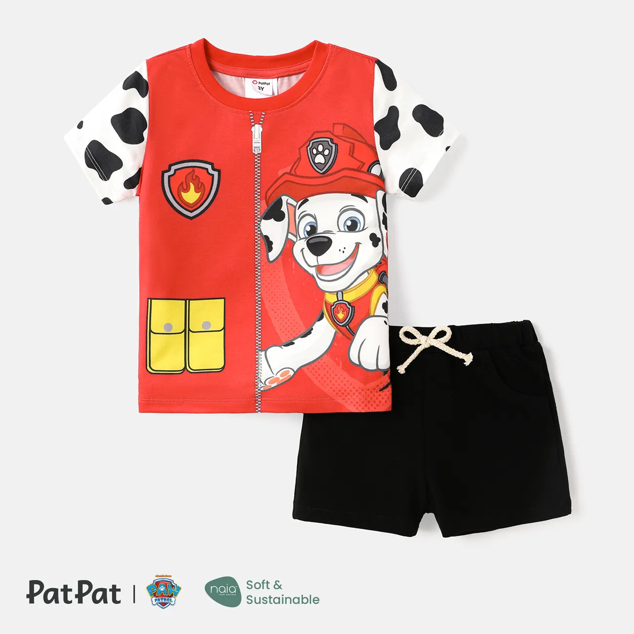 PAW Patrol Toddler Girl/Boy 2pcs Colorblock Short-sleeve Naia Tee and Cotton Shorts Set Red big image 1