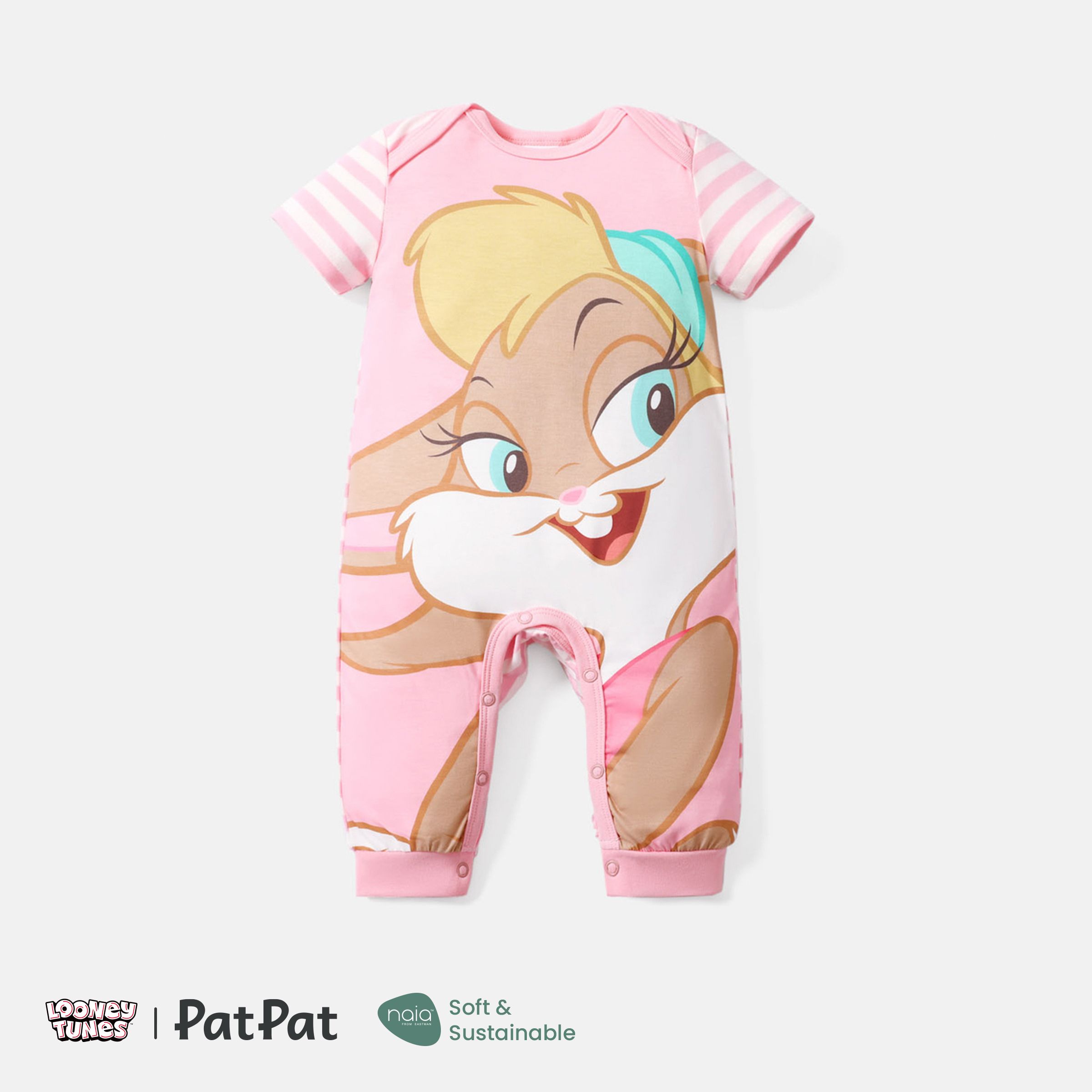 

Looney Tunes Baby Boy/Girl Cartoon Animal Print Striped Short-sleeve Naia™ Jumpsuit