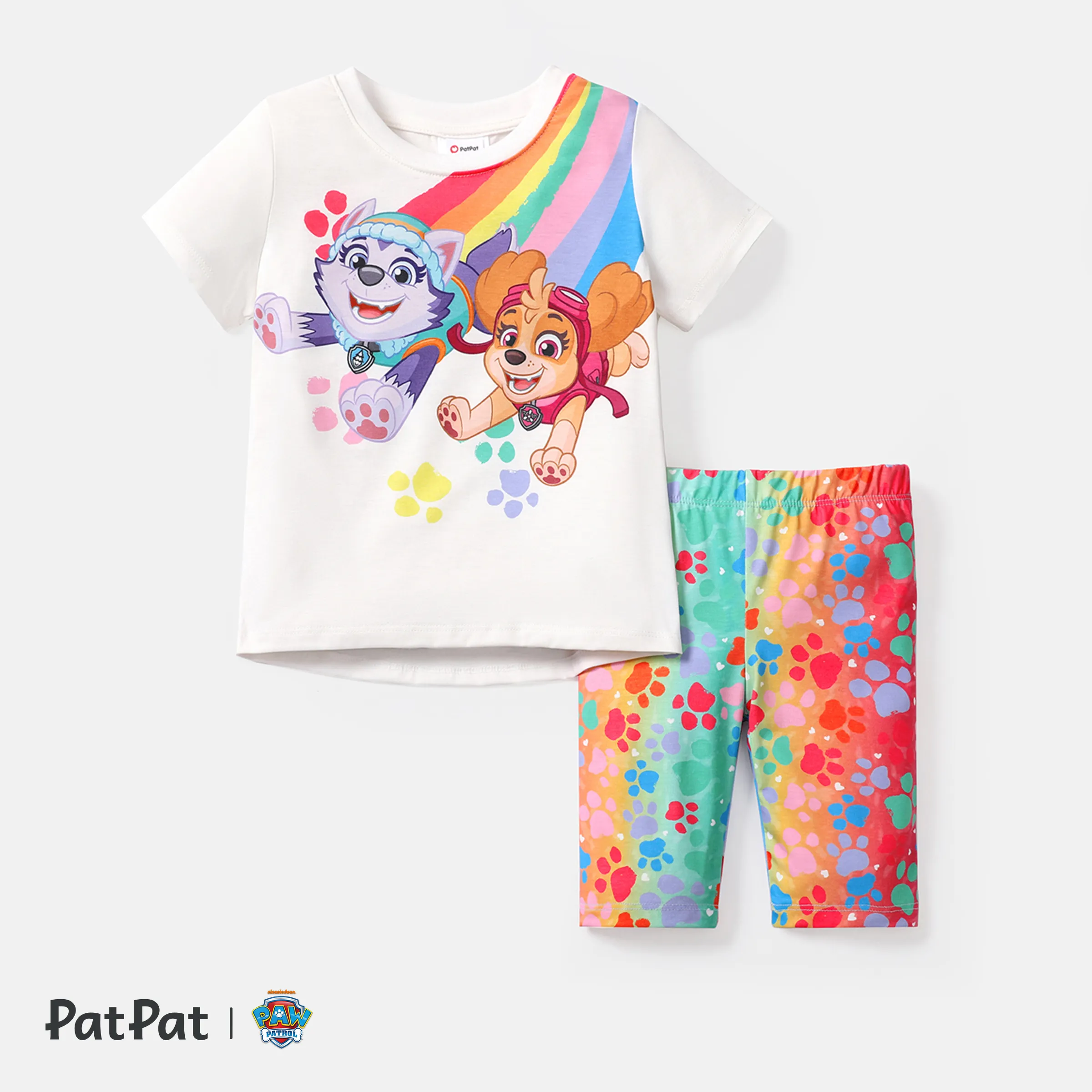 PAW Patrol 2pcs Toddler Girl Naia Rainbow Print Short-sleeve Tee And Leggings Shorts Set