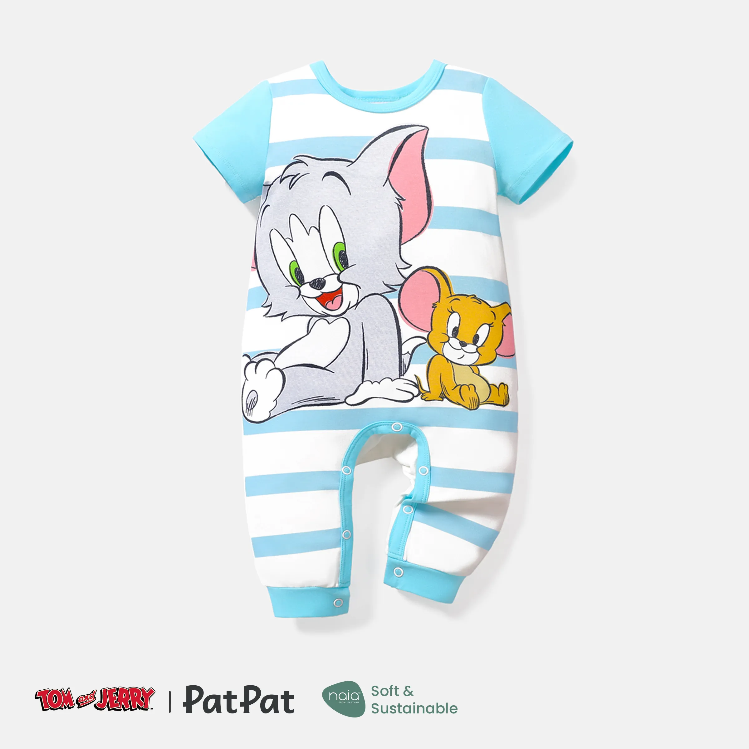 Tom and Jerry Baby Boy Short-sleeve Graphic Print Polka Dots or Striped Naiatm Jumpsuit
