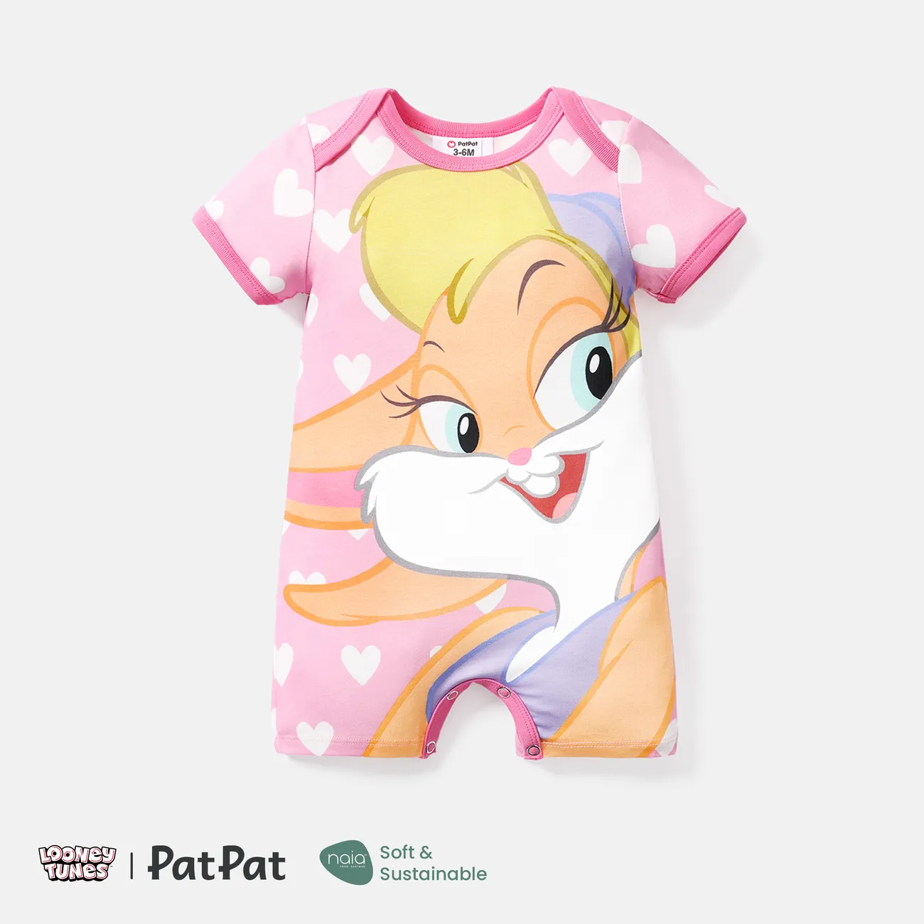 Looney Tunes Baby Boy/Girl Cartoon Animal Print Short-sleeve Naia™ Romper Pink big image 1