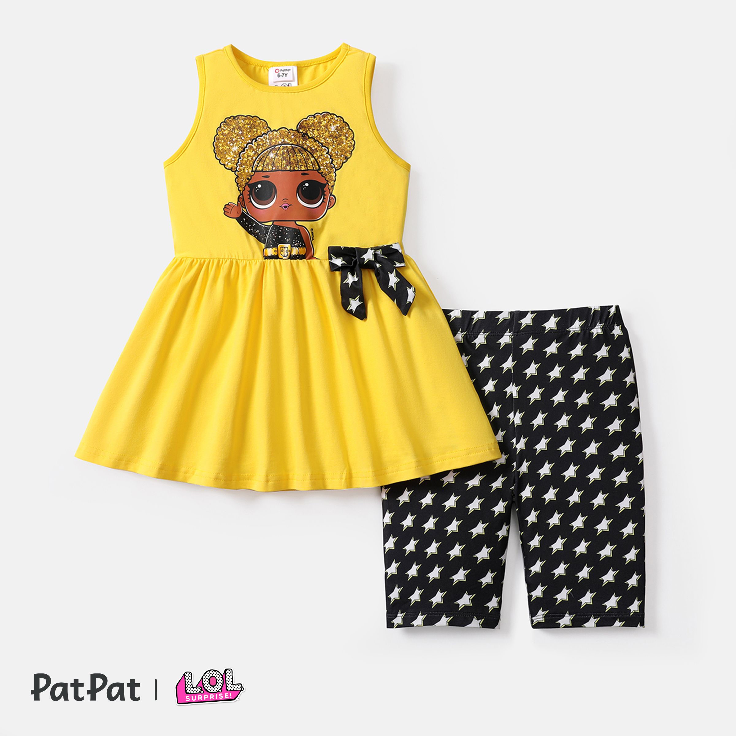 2pcs Kid Girl Bowknot Design Sleeveless Tee and Floral Print Leggings Shorts Set
