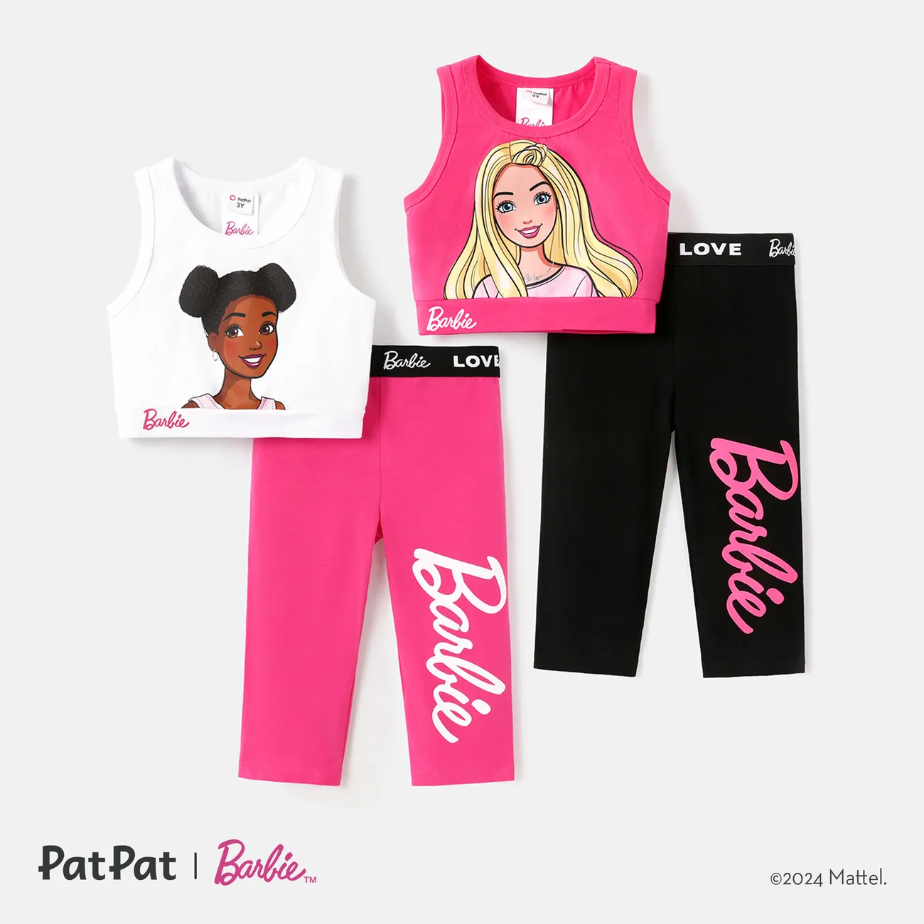 Barbie Toddler/Kid Girl 2pcs Personagem Print Algodão Sem Mangas Tee e Leggings Set Branco big image 1