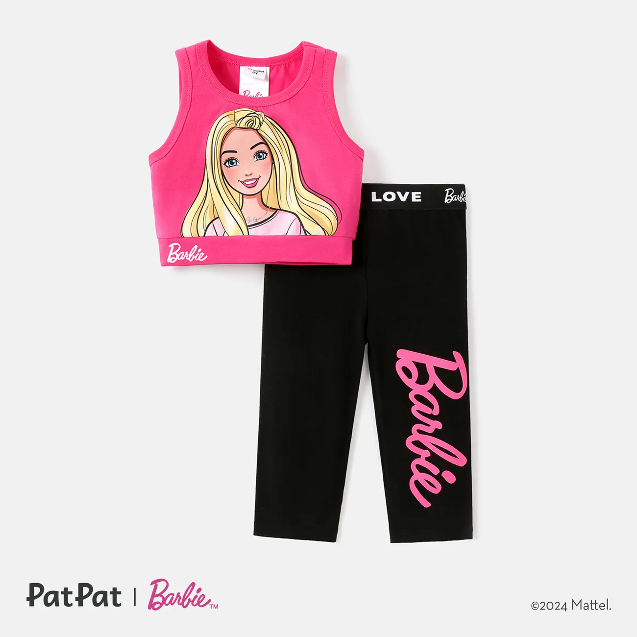 Barbie Kleinkind / Kind Mädchen 2pcs Charakter Druck Baumwolle Ärmelloses T-Shirt und Leggings Set roseo big image 1