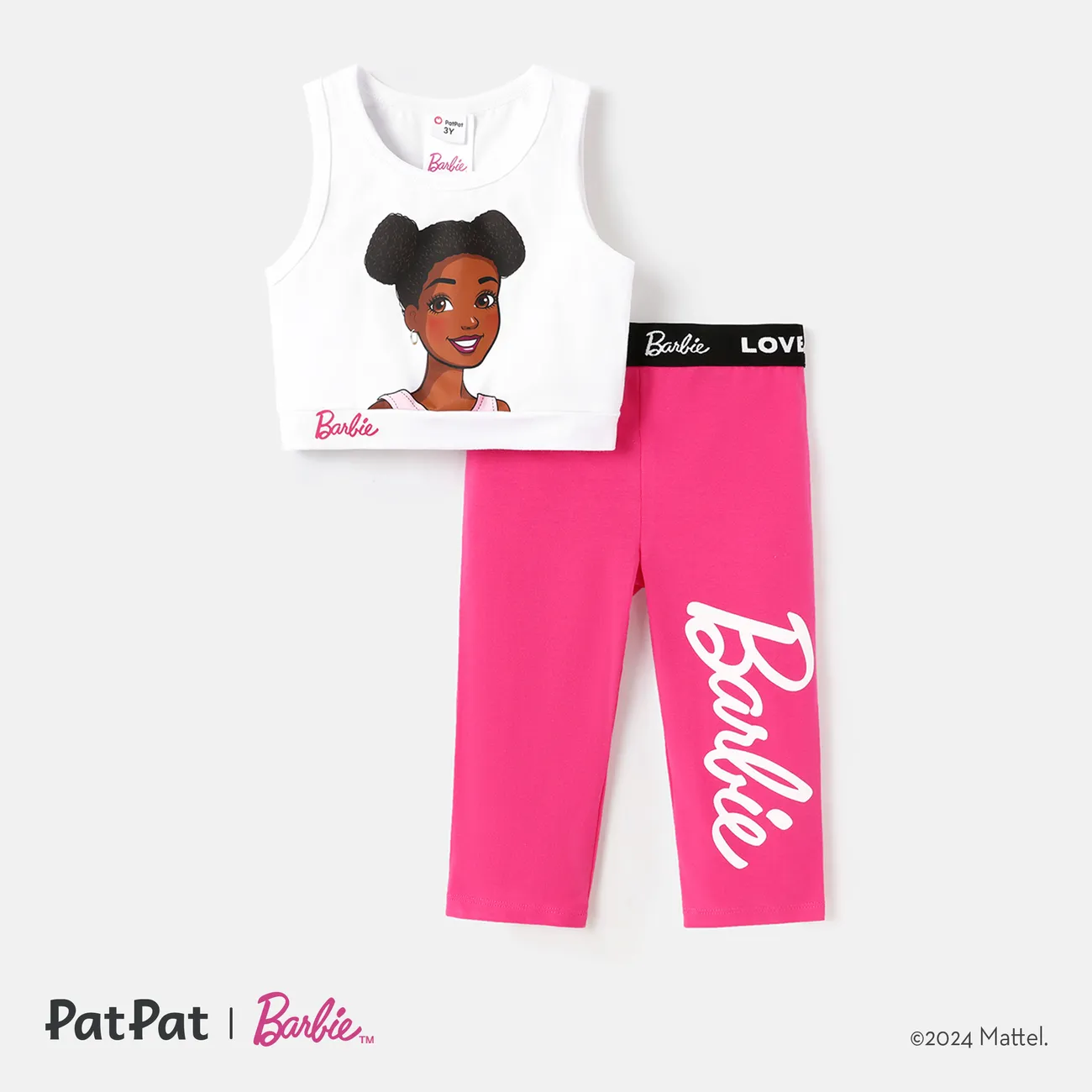Barbie Toddler/Kid Girl 2pcs Character Print Cotton Sleeveless Tee and Leggings Set White big image 1