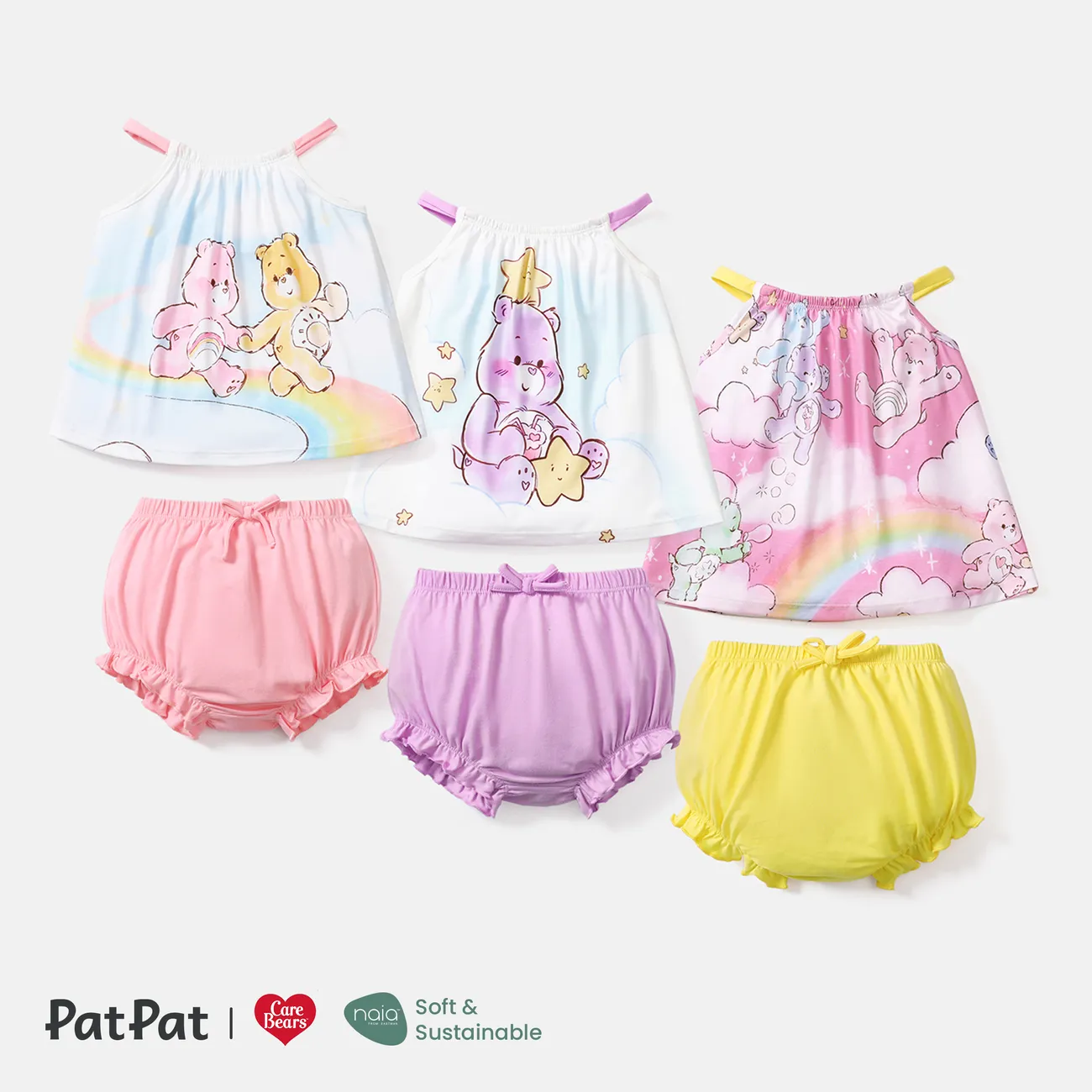 Care Bears Baby Girl 2pcs Bear Print Naia™ Cami Top and Solid Cotton Shorts Set Pink big image 1