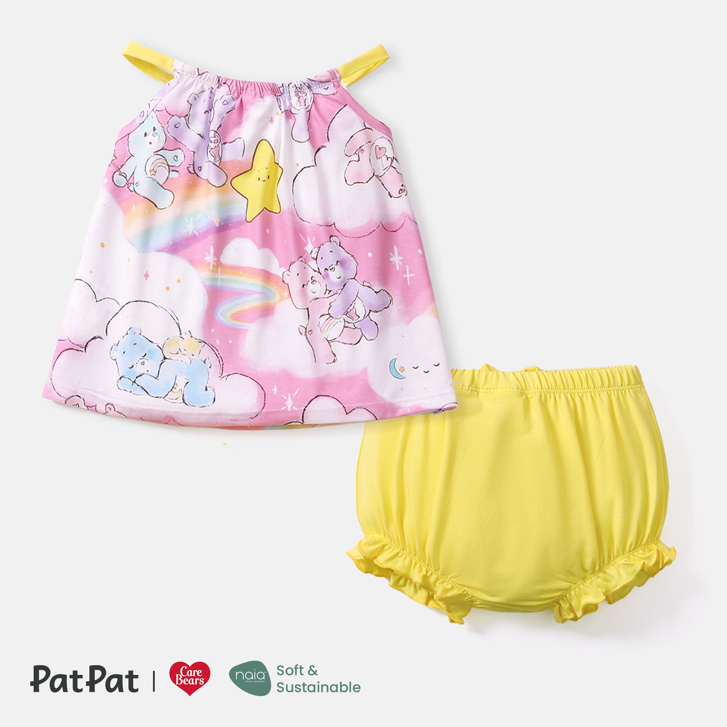 

Care Bears Baby Girl 2pcs Bear Print Naia™ Cami Top and Solid Cotton Shorts Set