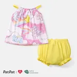 Care Bears Baby Girl 2pcs Bear Print Naia™ Cami Top and Solid Cotton Shorts Set Yellow