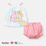 Care Bears Baby Girl 2pcs Bear Print Naia™ Cami Top and Solid Cotton Shorts Set Pink