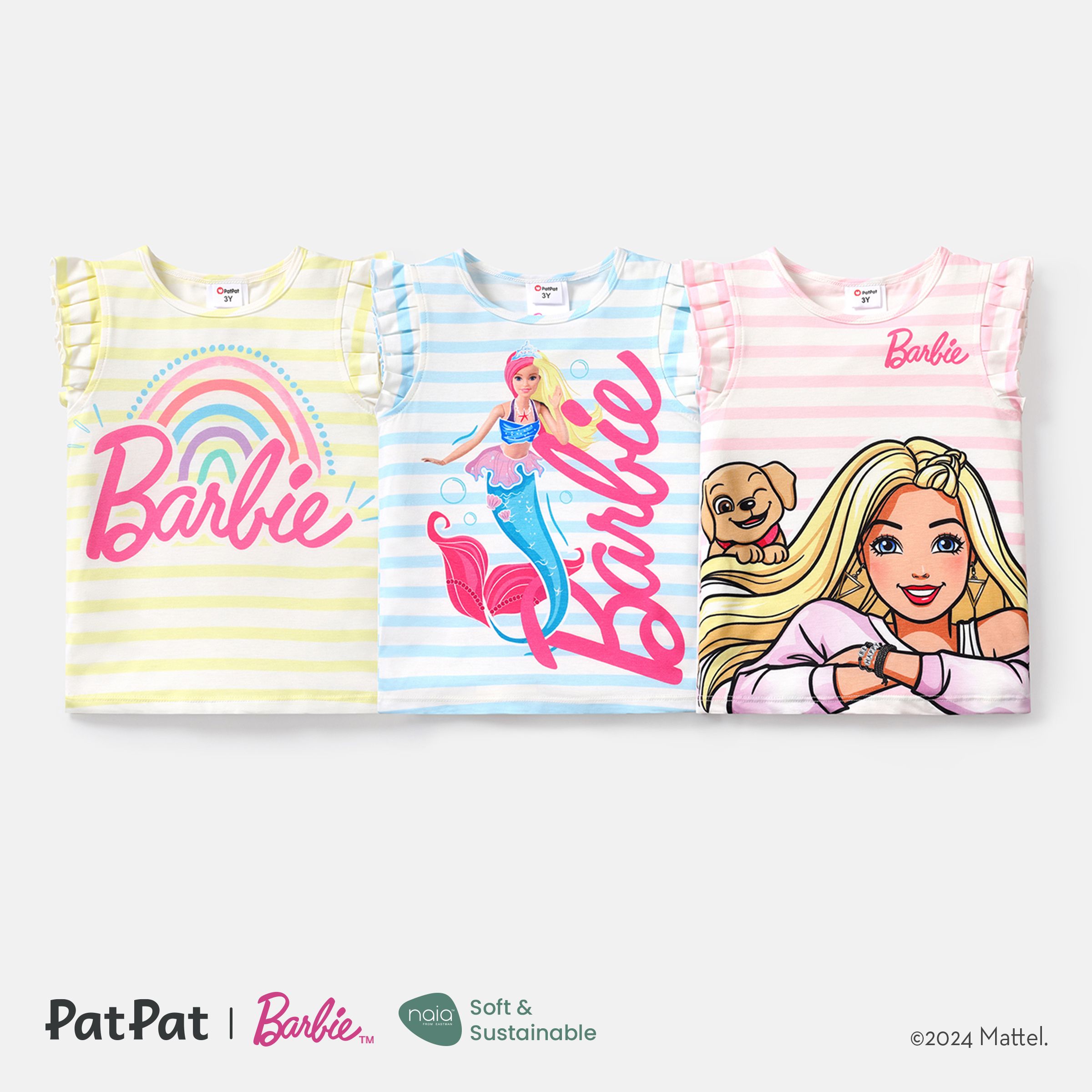 

Barbie Toddler Girl Naia Stripe Flutter-sleeve Tee