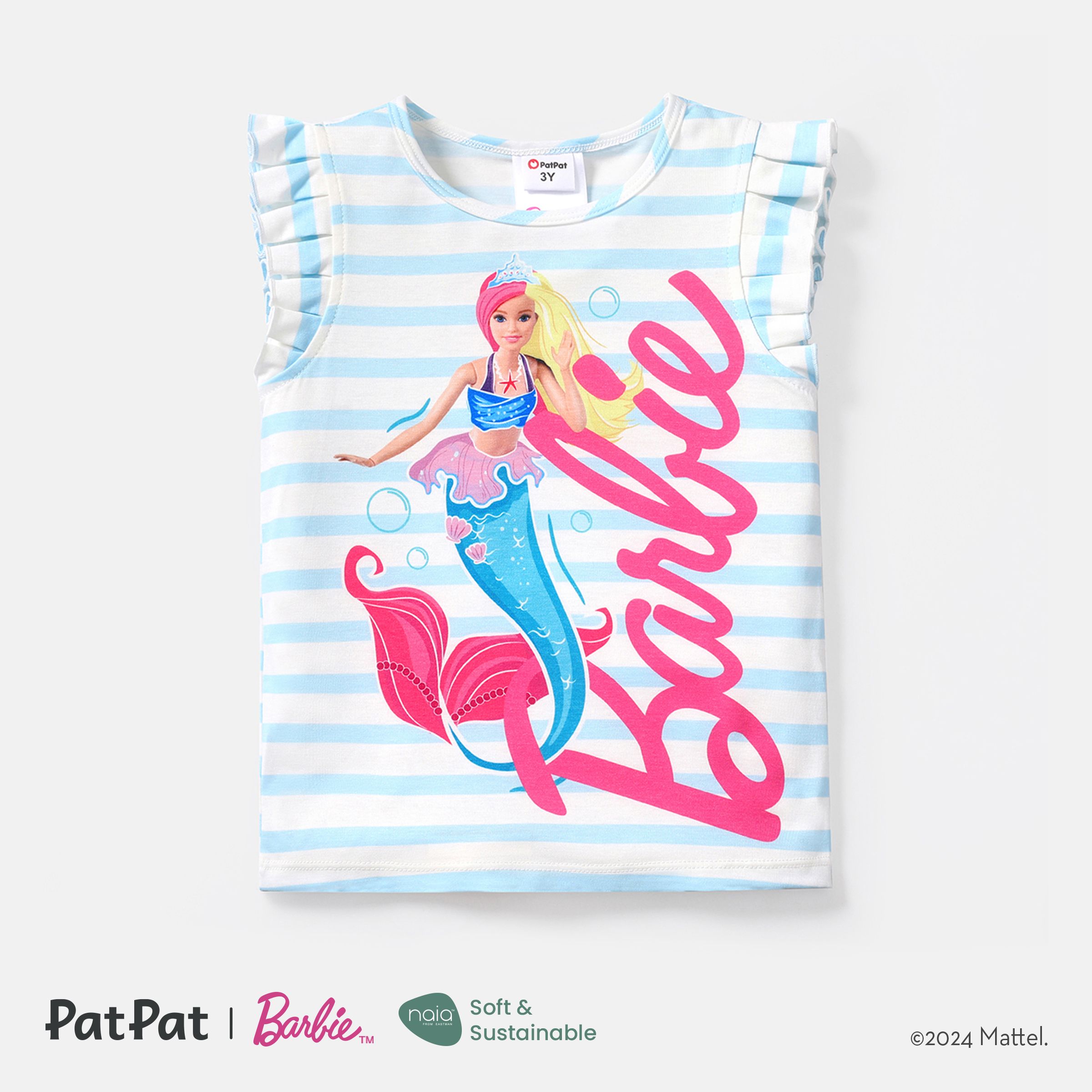 Barbie T-shirt Rayé à Manches Flottantes Pour Toute-petite Fille