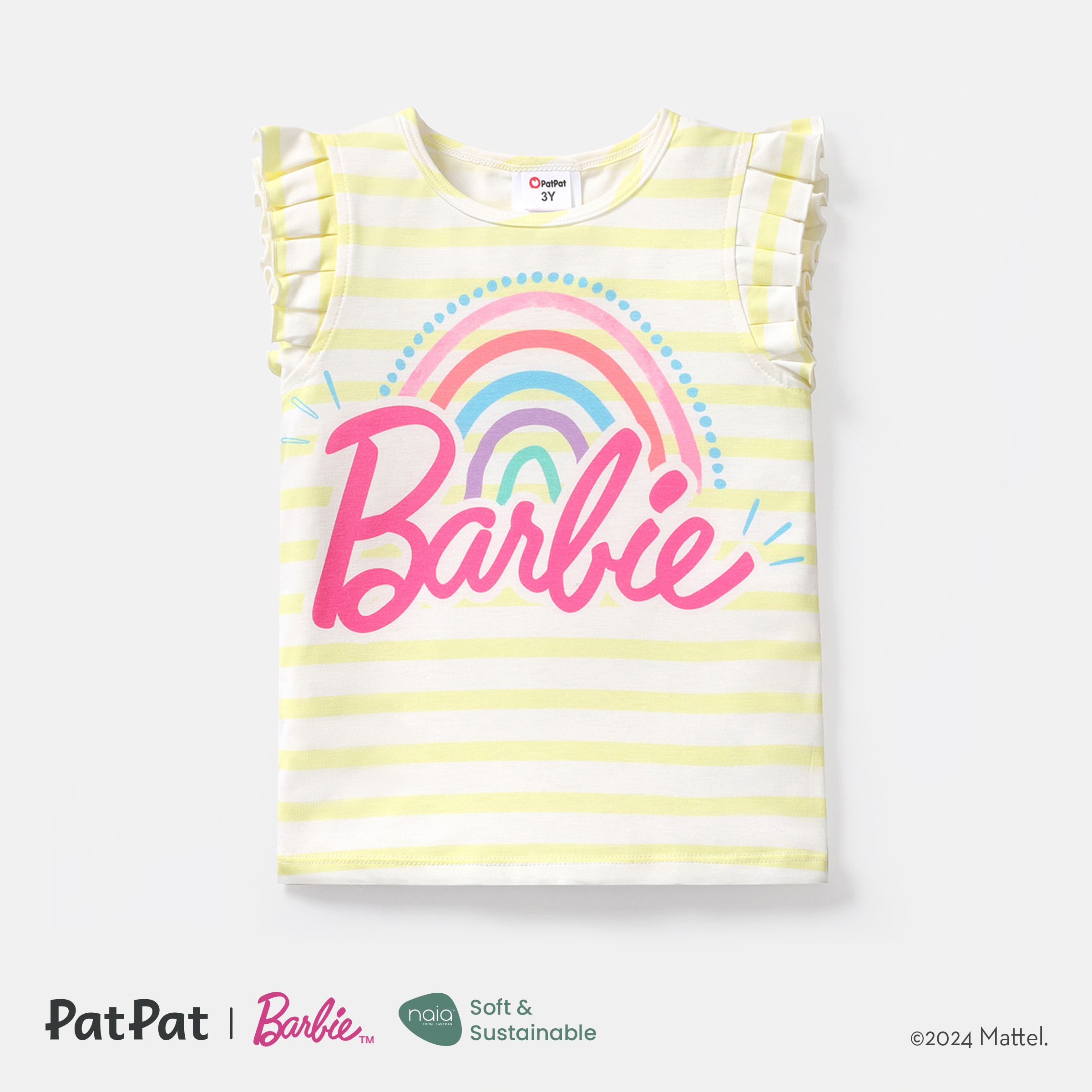 Barbie Toddler Girl Naia Stripe Flutter-sleeve Tee