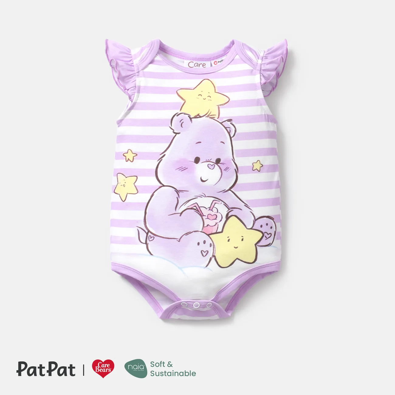 Care Bears Baby Girl Cartoon Bear Print Short-sleeve Naia™ Romper Purple big image 1