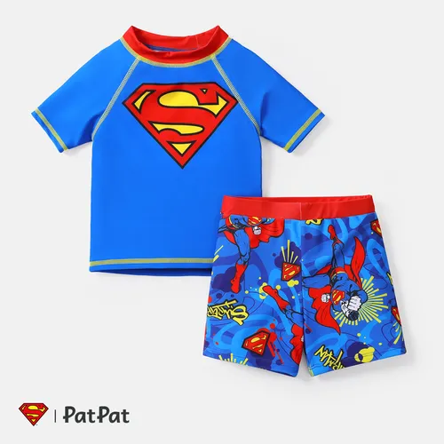 بدلة سباحة للأولاد الصغار من Justice league من قطعتين بأكمام قصيرة ولباس جذوع