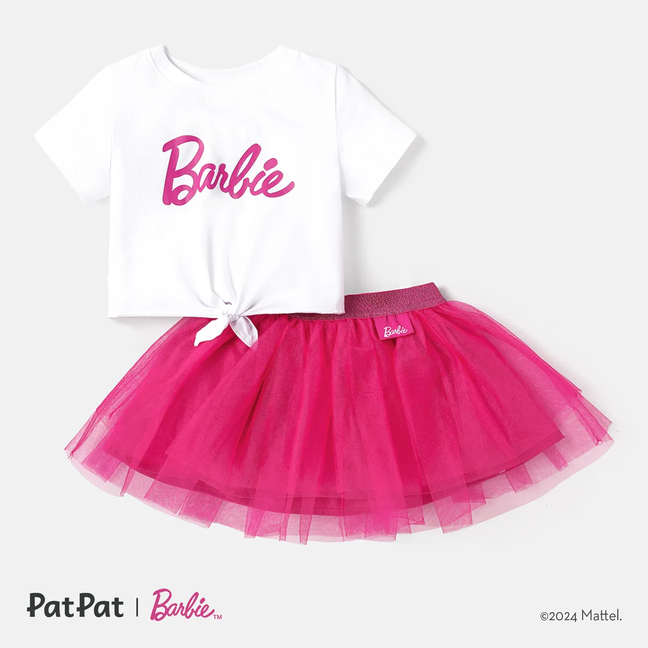 Barbie بدلة تنورة 2 - 6 سنوات حريمي كم قصير متعدد الطبقات حروف بينكي وايت big image 1