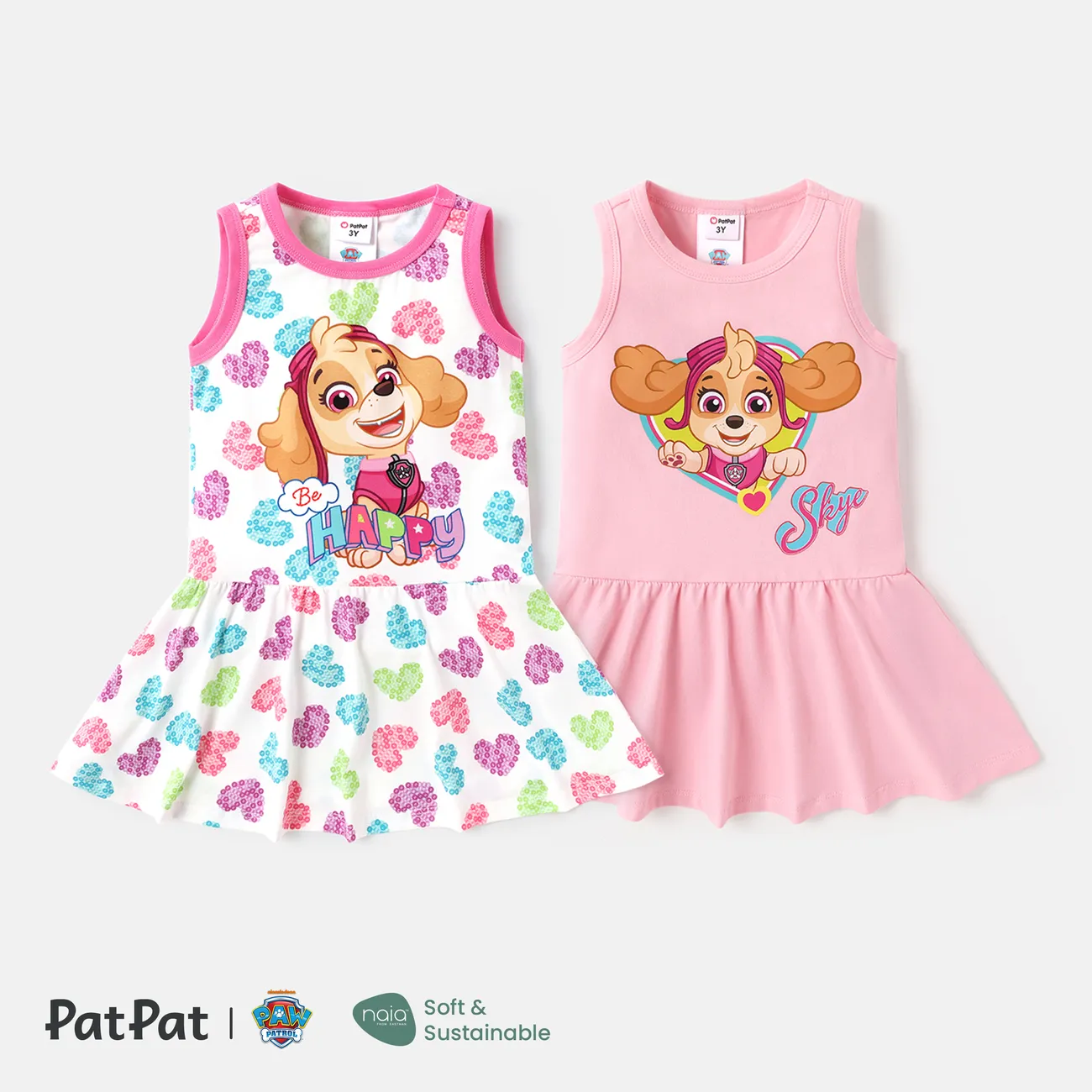 PAW Patrol Toddler Girl Heart Print Naia/Cotton Sleeveless Dress Pink big image 1