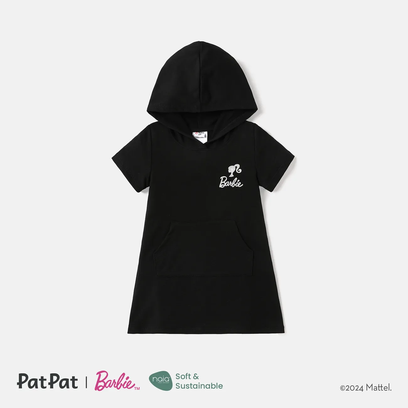 Barbie Toddler/Kid Girl Pocket Design Hooded Cotton Short-sleeve Dress Black big image 1