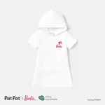 Barbie Toddler/Kid Girl Pocket Design Hooded Cotton Short-sleeve Dress White