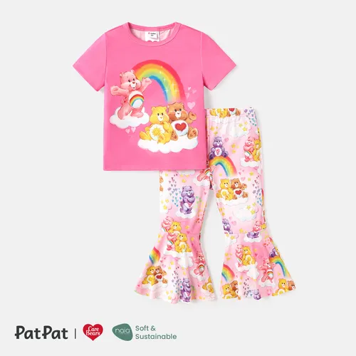 Care Bears Toddler Girl 2pcs Rainbow Print Naia Short-sleeve Tee and Flared Pants Set