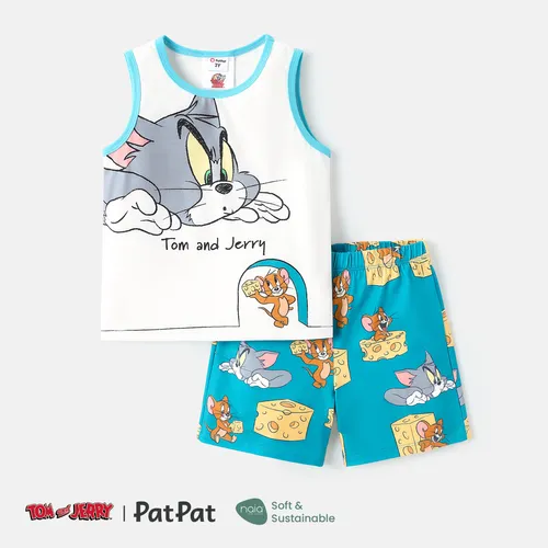 Tom and Jerry Toddler Girl/Boy 2pcs Letter Print Tank Top and Elasticized Shorts Set