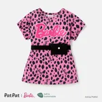 芭比幼兒/孩子女孩豹/色塊印花奈亞™短袖連衣裙與腰包 粉色