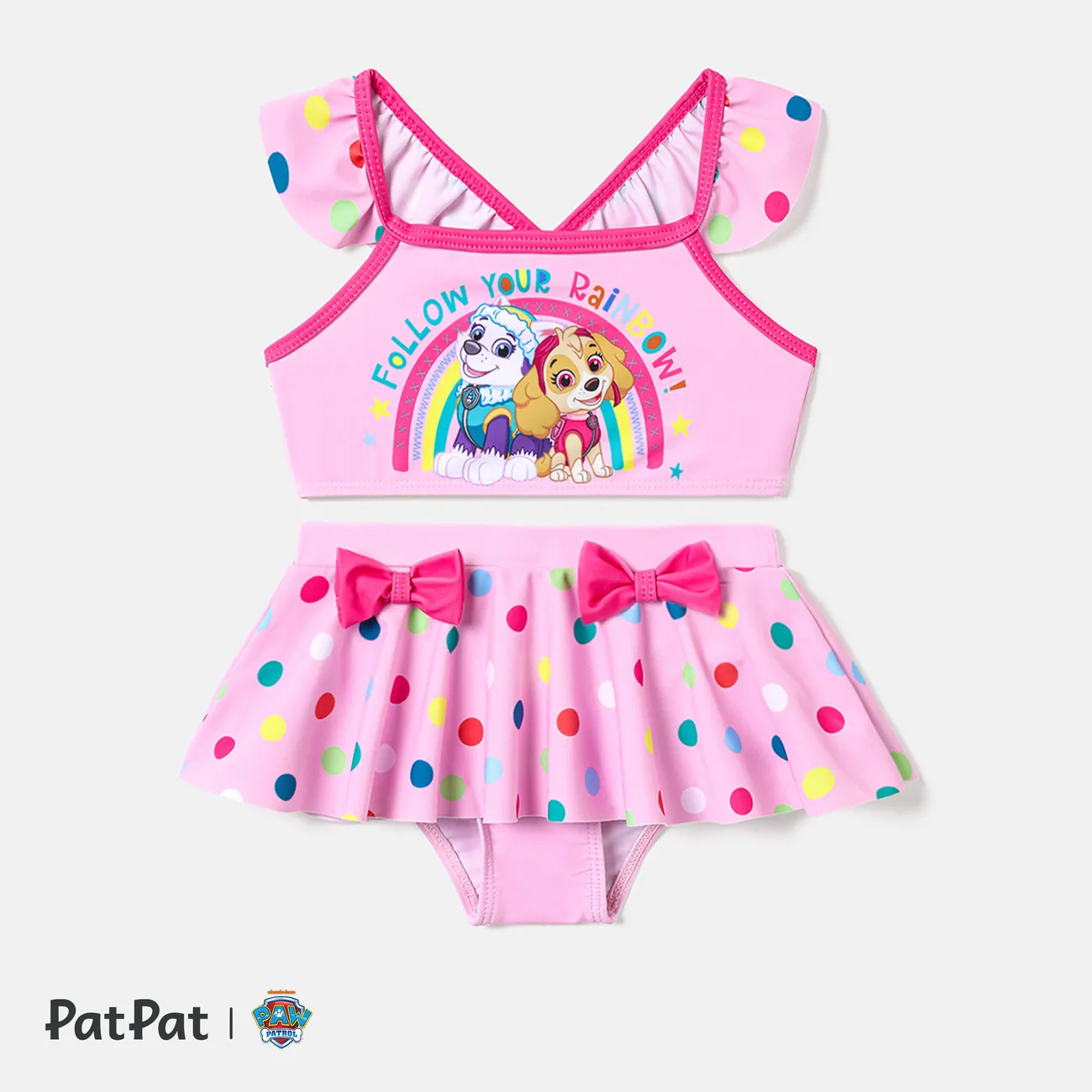 PAW Patrol Toddler Girl 2pcs Flutter-sleeve Two-piece Swimsuit Pink big image 1