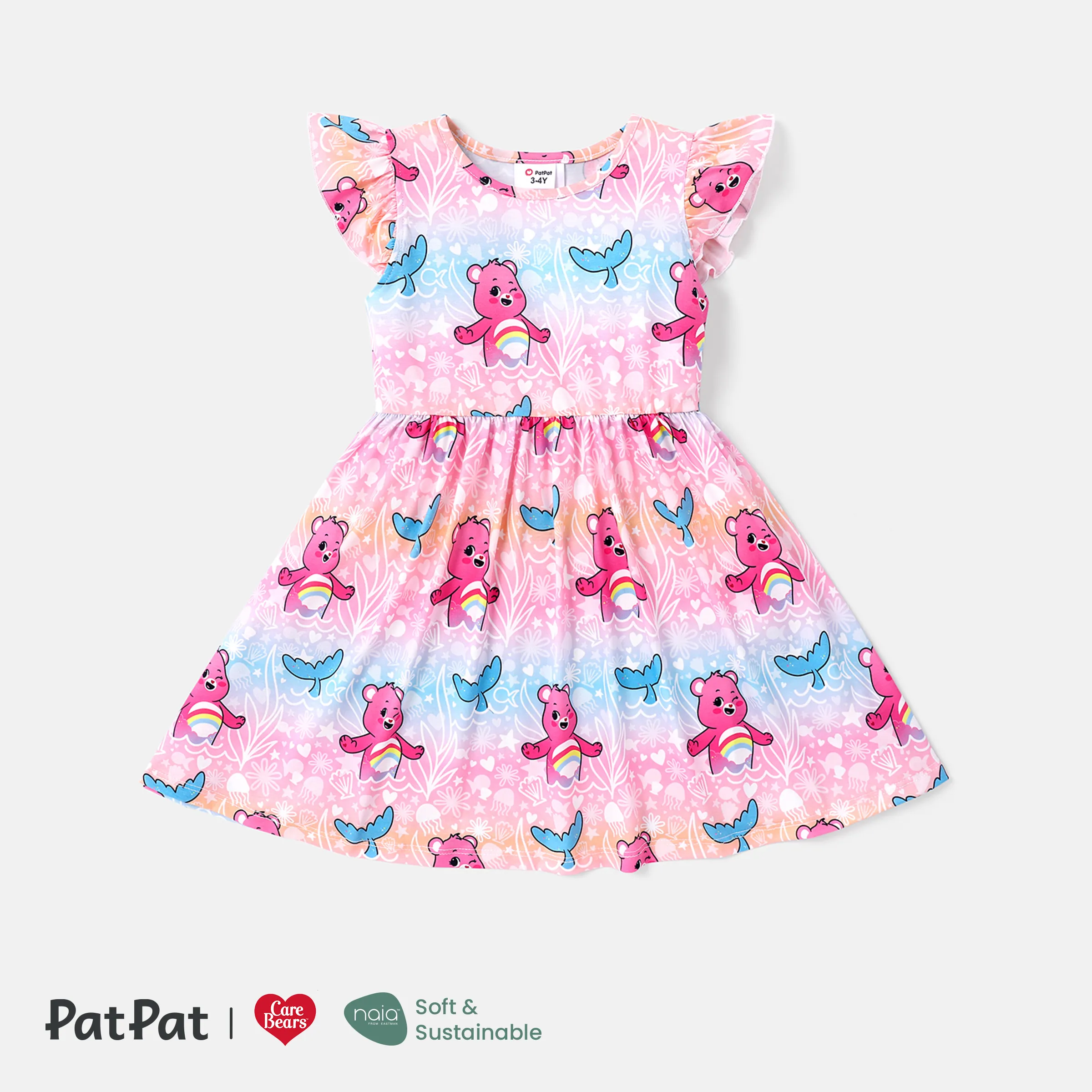 Care Bears Toddler Girl Naiatm Character Print Flutter-sleeve Dress
