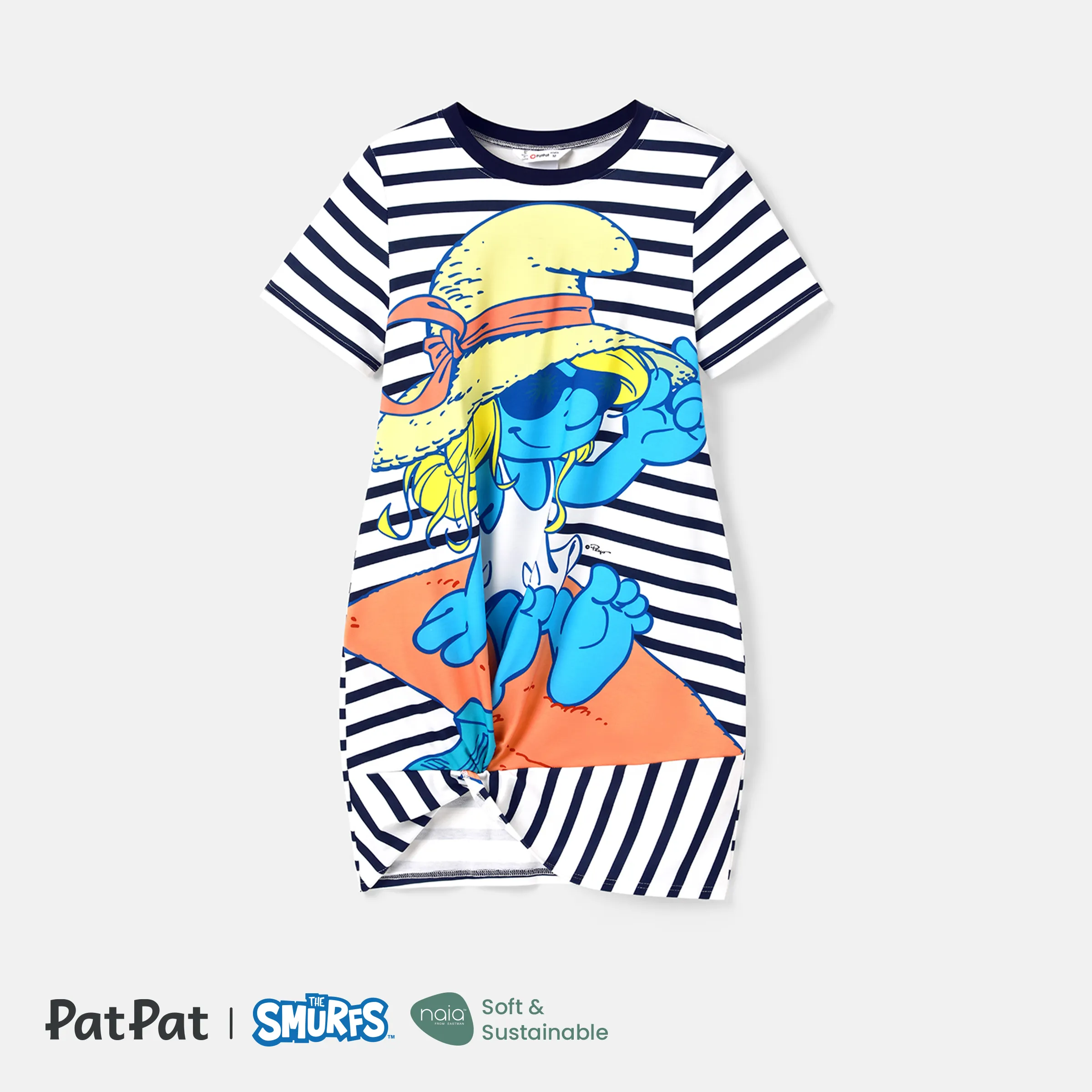 The Smurfs Family Matching Naiaâ¢ Character & Stripe Print Short-sleeve Dresses And T-shirts Sets