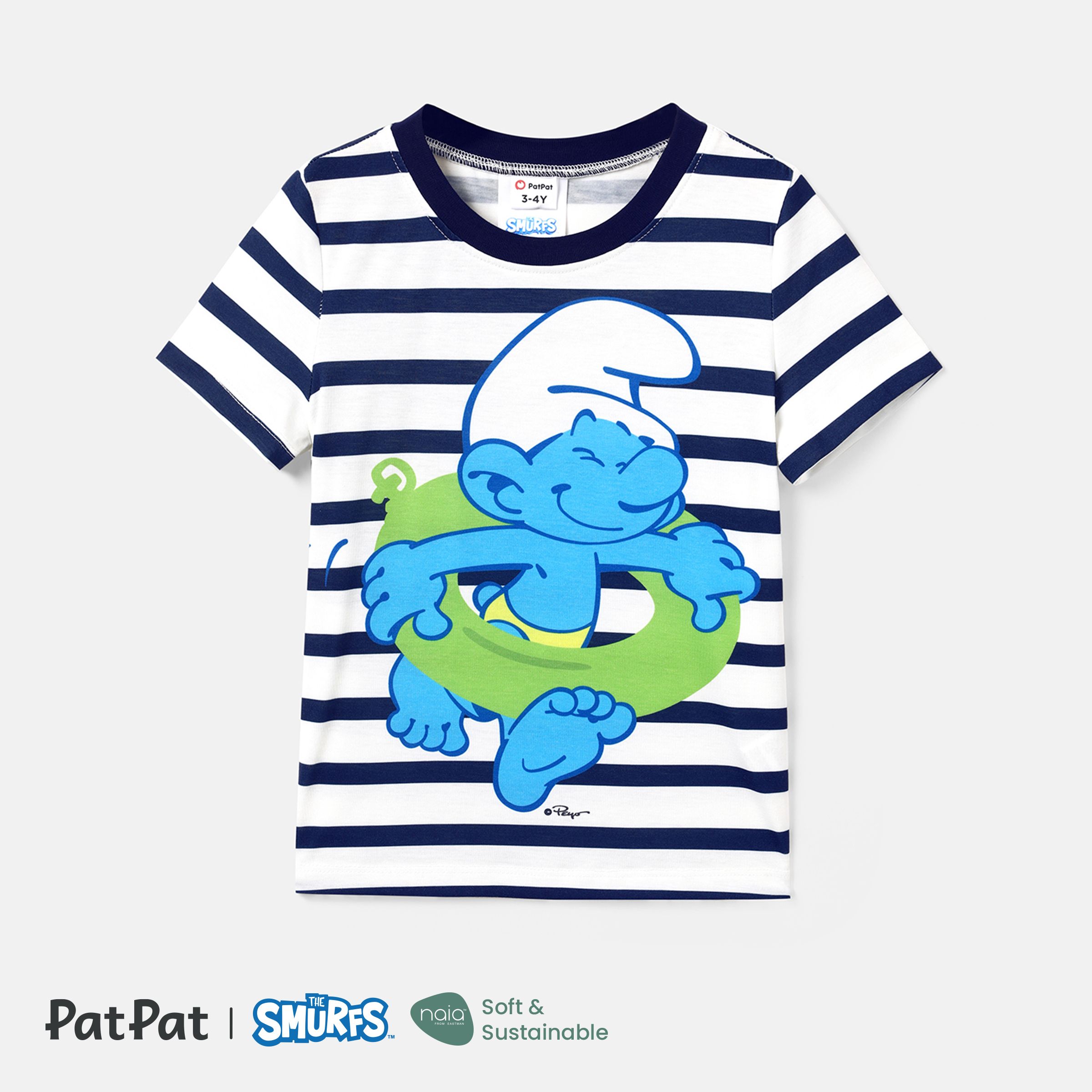 The Smurfs Family Matching Naiatm Character & Stripe Print Short-sleeve Dresses and T-shirts Sets